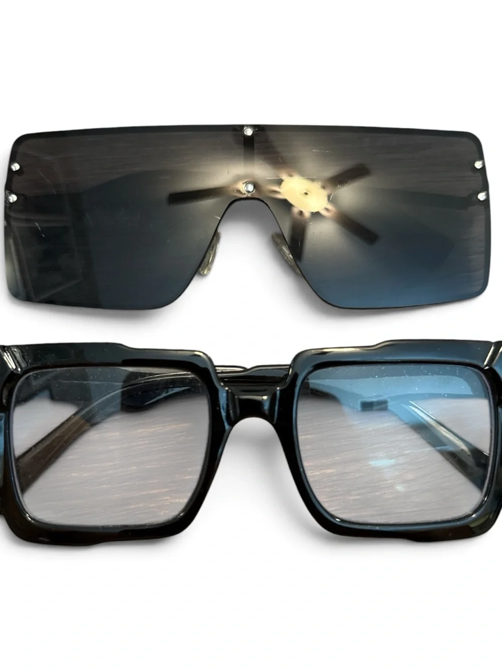 Oversized Shield and Square Dual Sunglasses Set in Black